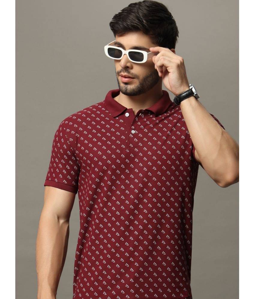     			Riss Cotton Blend Regular Fit Printed Half Sleeves Men's Polo T Shirt - Maroon ( Pack of 1 )