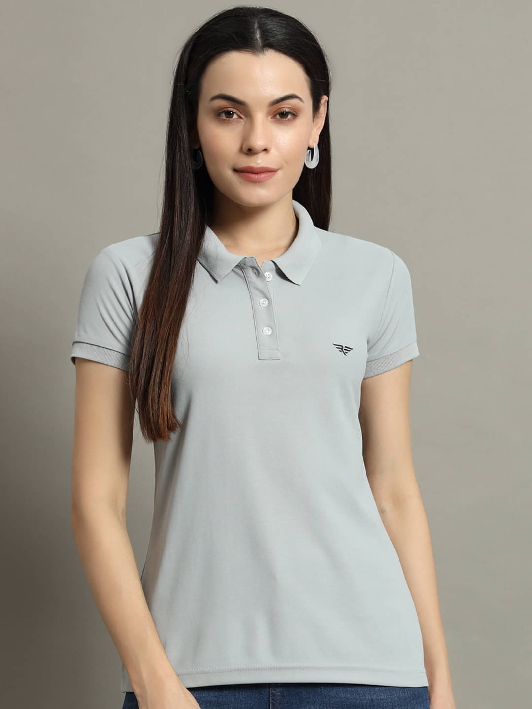 Riss Women Cotton Blend Solid Regular Fit Polo Collar T-Shirt ( Grey ) Riss Women Cotton Blend Solid Regular Fit Polo Collar T-Shirt ( Grey )