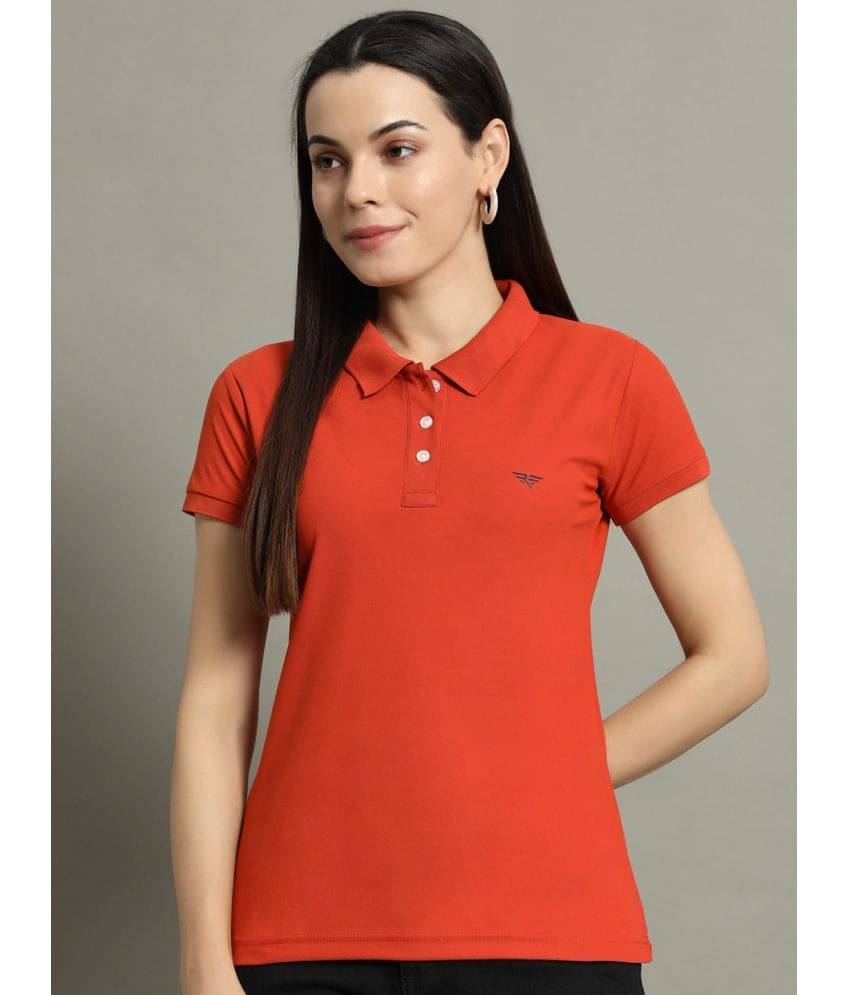     			Riss Women Cotton Blend Solid Regular Fit Polo Collar T-Shirt ( Rust )