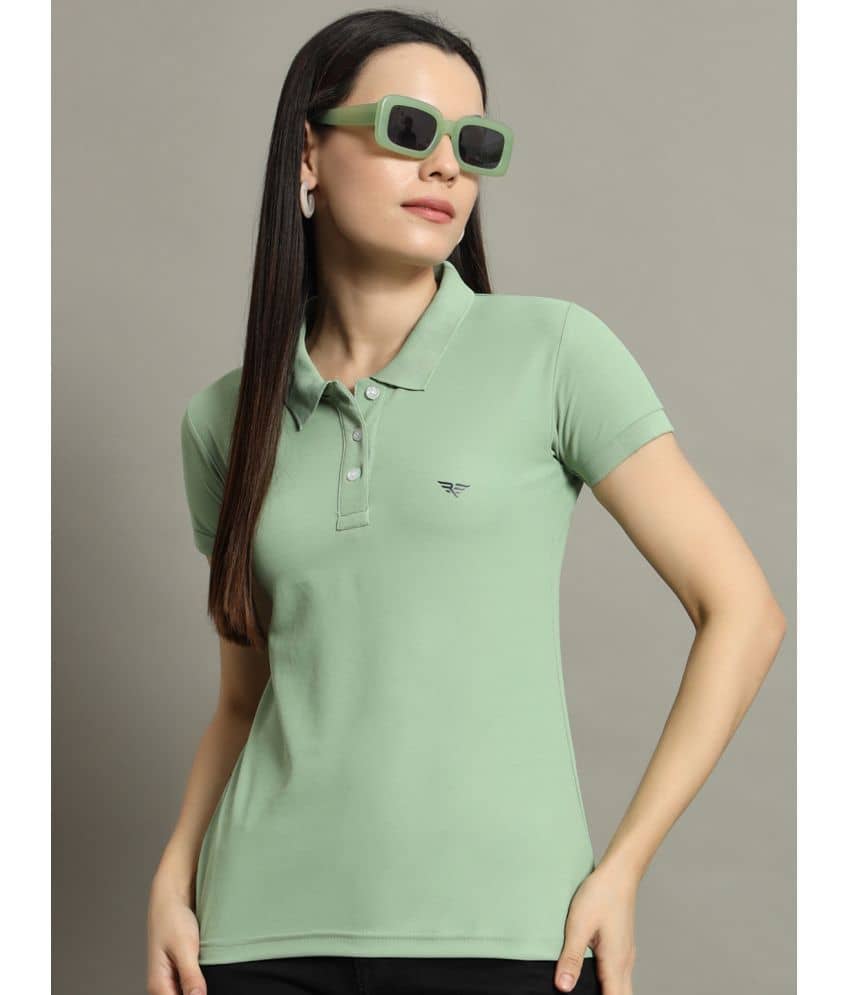 Riss Women Cotton Blend Solid Regular Fit Polo Collar T-Shirt ( Sea Green )