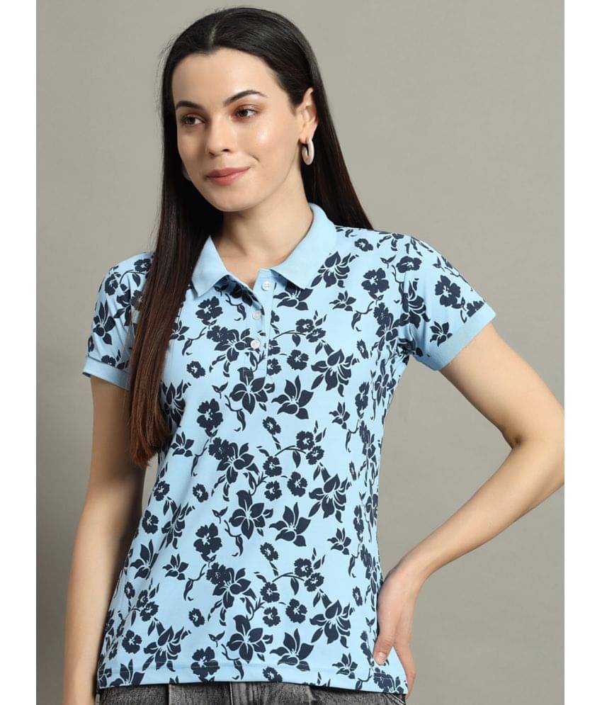     			Riss Women Cotton Blend Printed Regular Fit Polo Collar T-Shirt ( Turquoise )