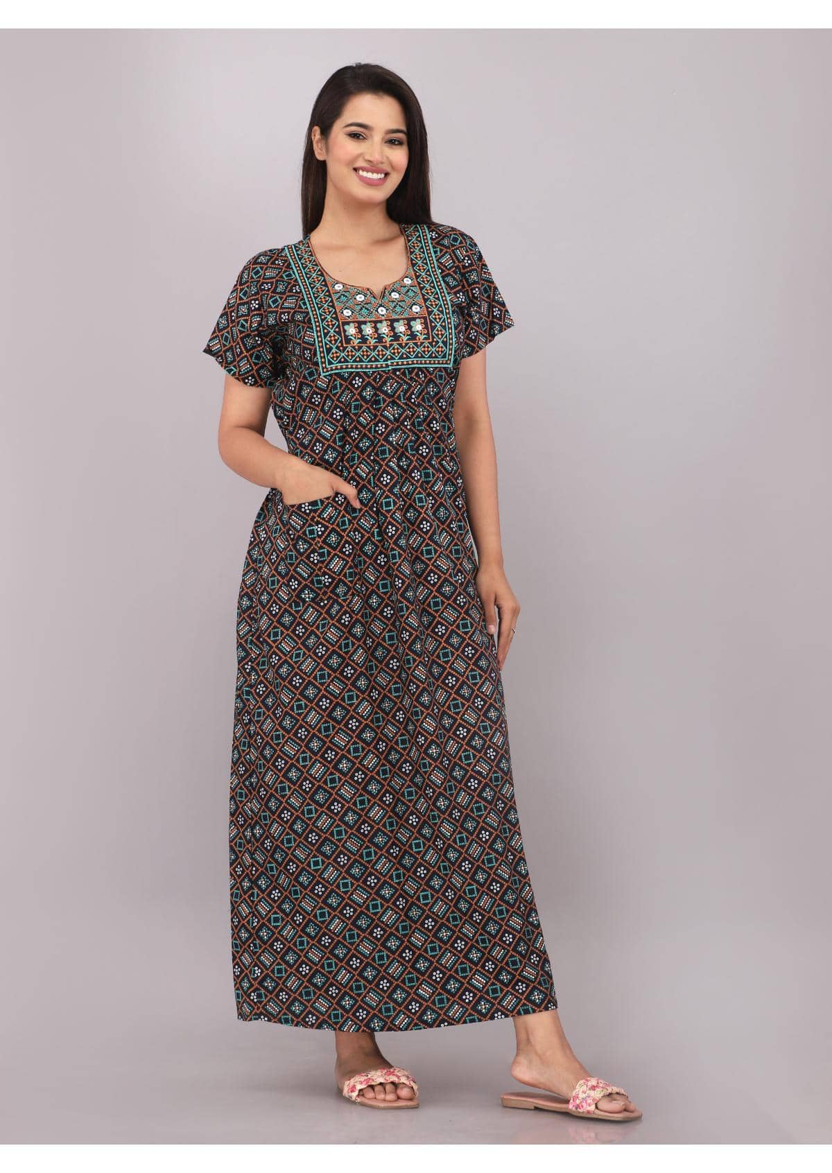 Shri Krishna Fabric Blue Cotton Women's Nightwear Nighty & Night Gowns ( Pack of 1 ) - Nightwear & Loungewear | Buy online on ZillyBuy