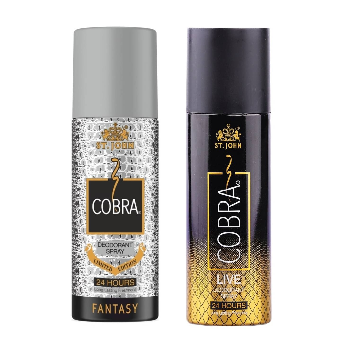     			ST.JOHN Cobra Fantasy & Live Long Lasting Deodorant Spray for Men 150ml- Pack of 2