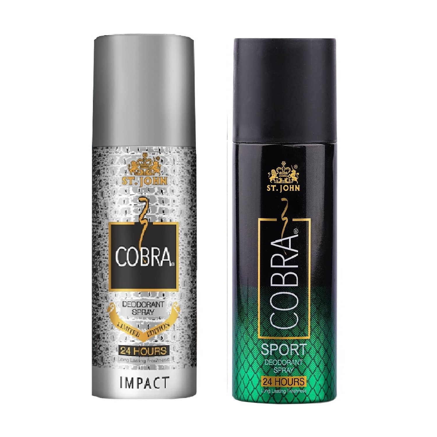 ST.JOHN Cobra Impact & Sport 150ml Each Long Lasting Deodorant Spray for Men (300ml) Pack of 2