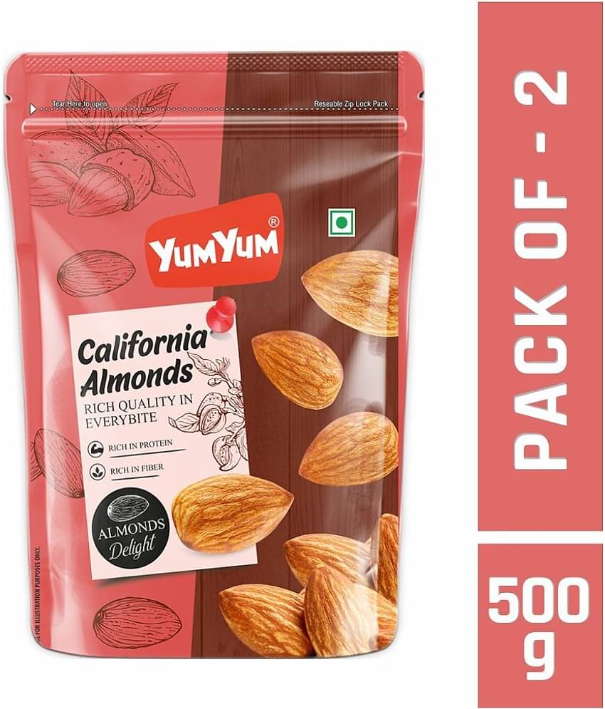 YUM YUM 100% Natural California Almonds 500g (Pack of 2-250g Each) Dry Fruits - Almonds (2 x 250 g)