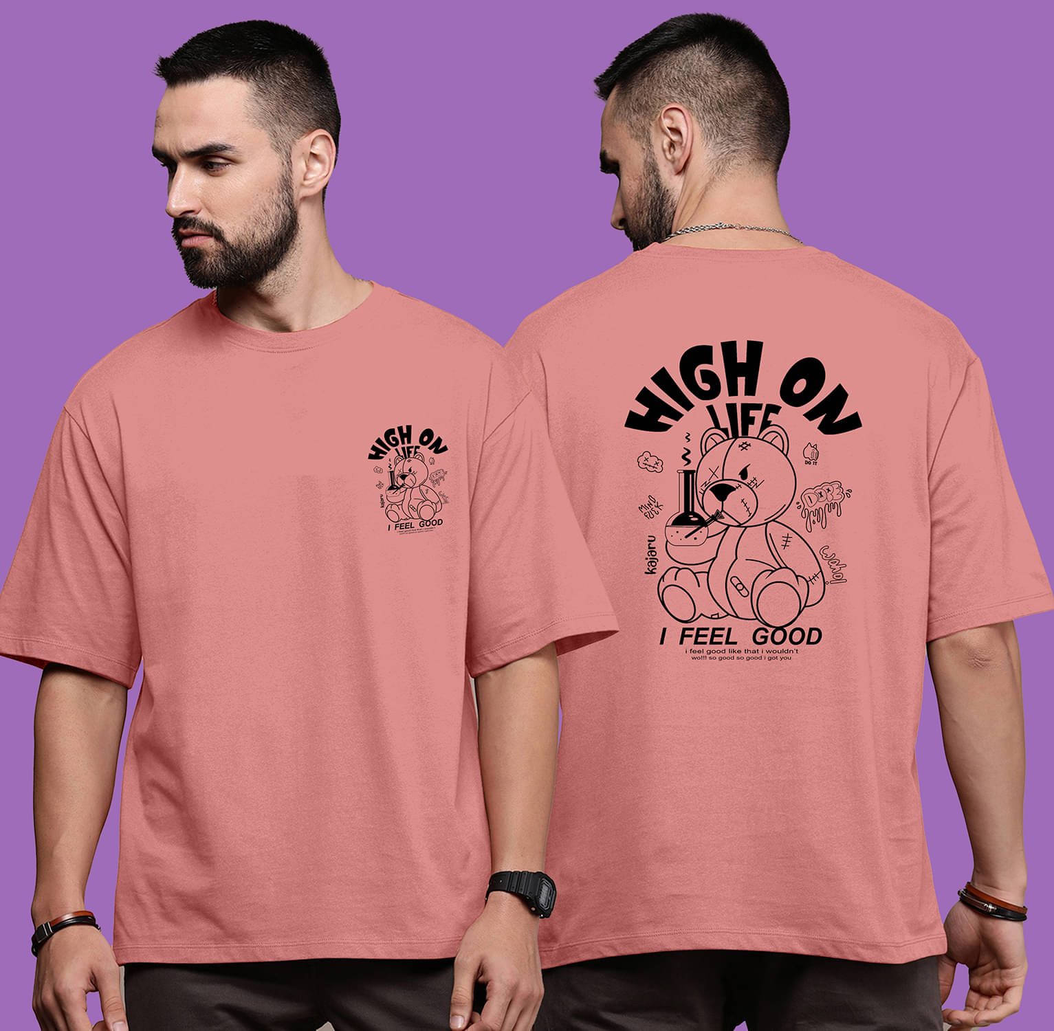     			happy khajana Polyester Oversized Fit Solid Half Sleeves Men's T-Shirt - Pink ( Pack of 1 )