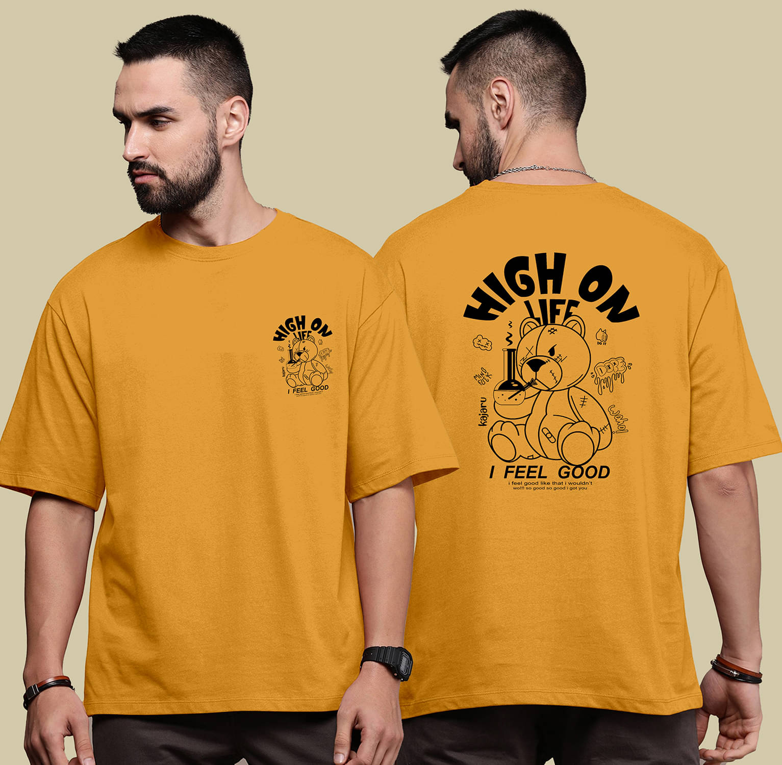     			happy khajana Polyester Oversized Fit Solid Half Sleeves Men's T-Shirt - Yellow ( Pack of 1 )