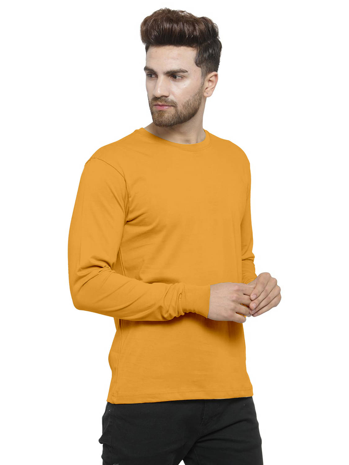     			happy khajana Polyester Regular Fit Solid Full Sleeves Men's T-Shirt - Mustard ( Pack of 1 )