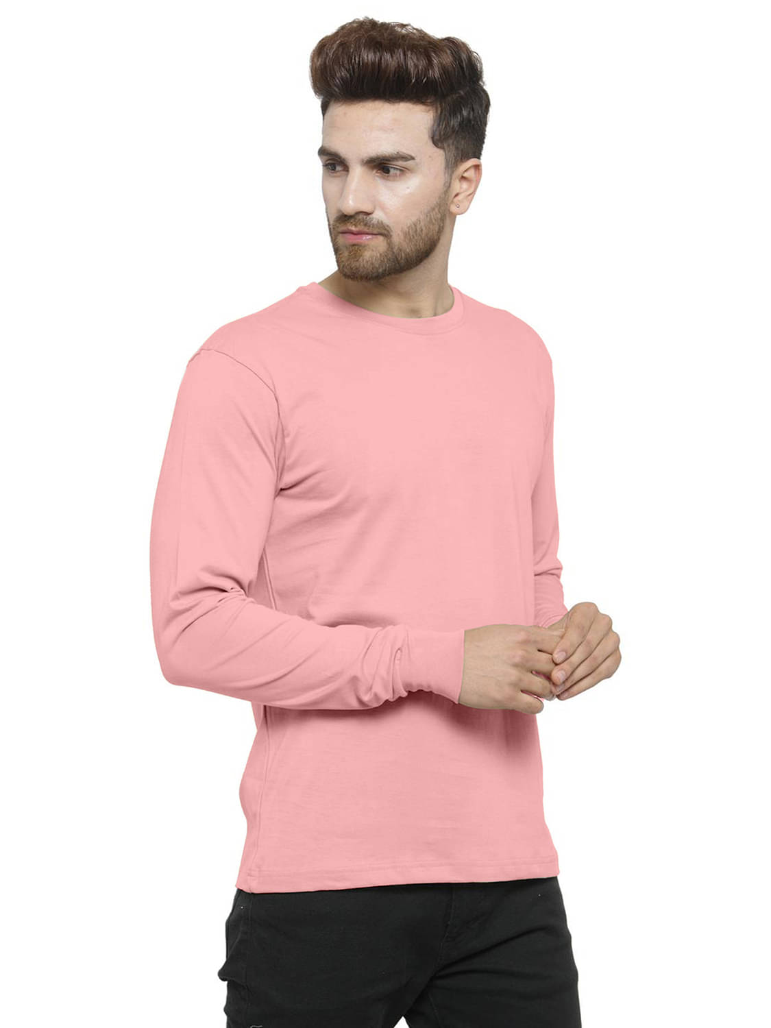     			happy khajana Polyester Regular Fit Solid Full Sleeves Men's T-Shirt - pink ( Pack of 1 )