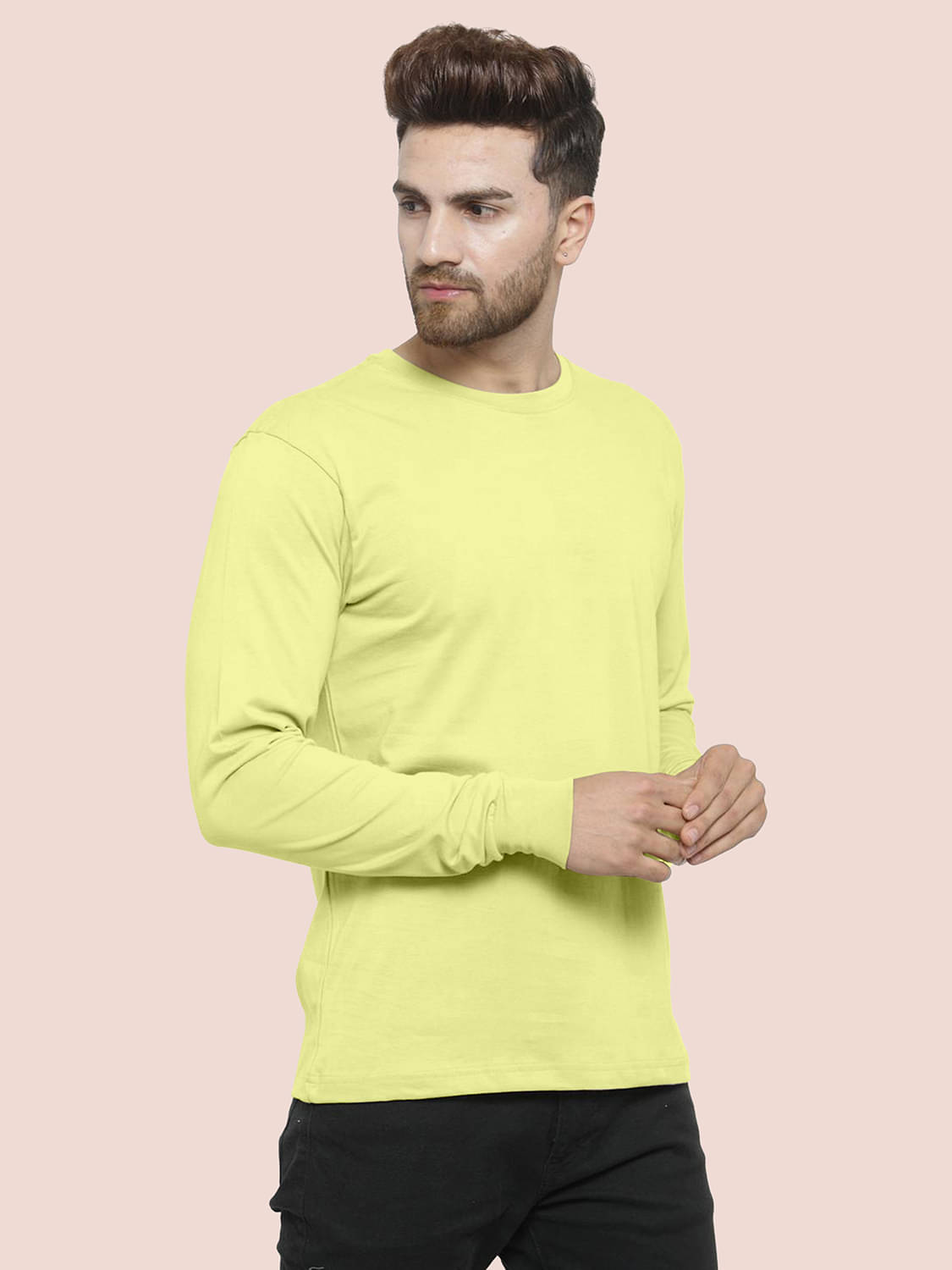     			happy khajana Polyester Regular Fit Solid Full Sleeves Men's T-Shirt - Yellow ( Pack of 1 )