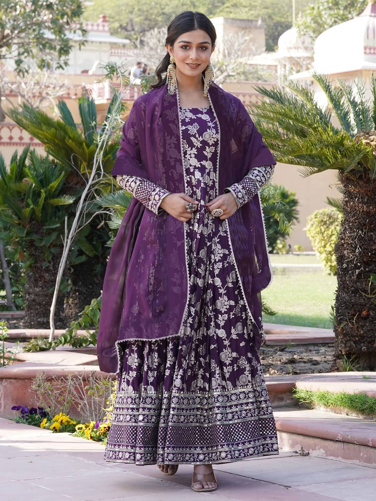kedar fab Purple Anarkali Silk Blend Women's Stitched Ethnic Gown ( Pack of 1 ) kedar fab Purple Anarkali Silk Blend Women's Stitched Ethnic Gown ( Pack of 1 )