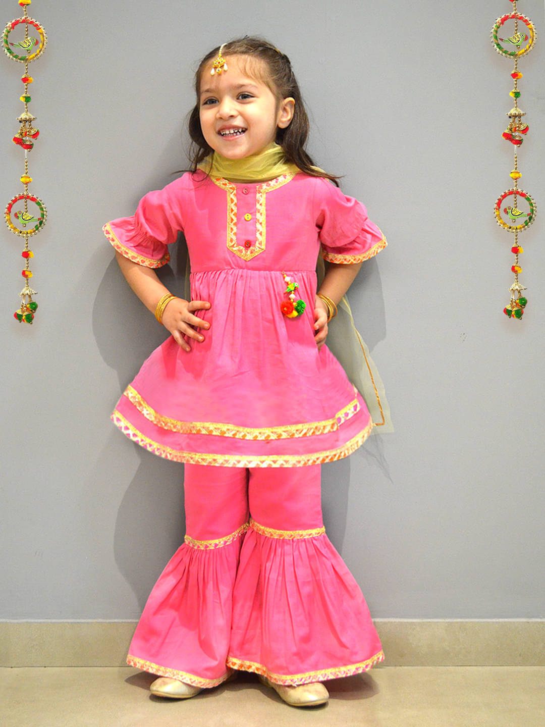     			A.T.U.N. Pack of 1 Girls Linen Kurti With Pajama ( Pink )