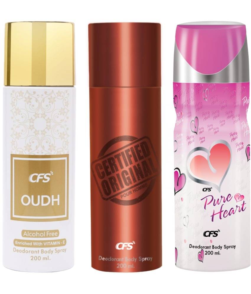     			CFS  Ctfd Brown, Oudh White & Pure HeartPink Deodorant Spray for Unisex 600 ml ( Pack of 3 )
