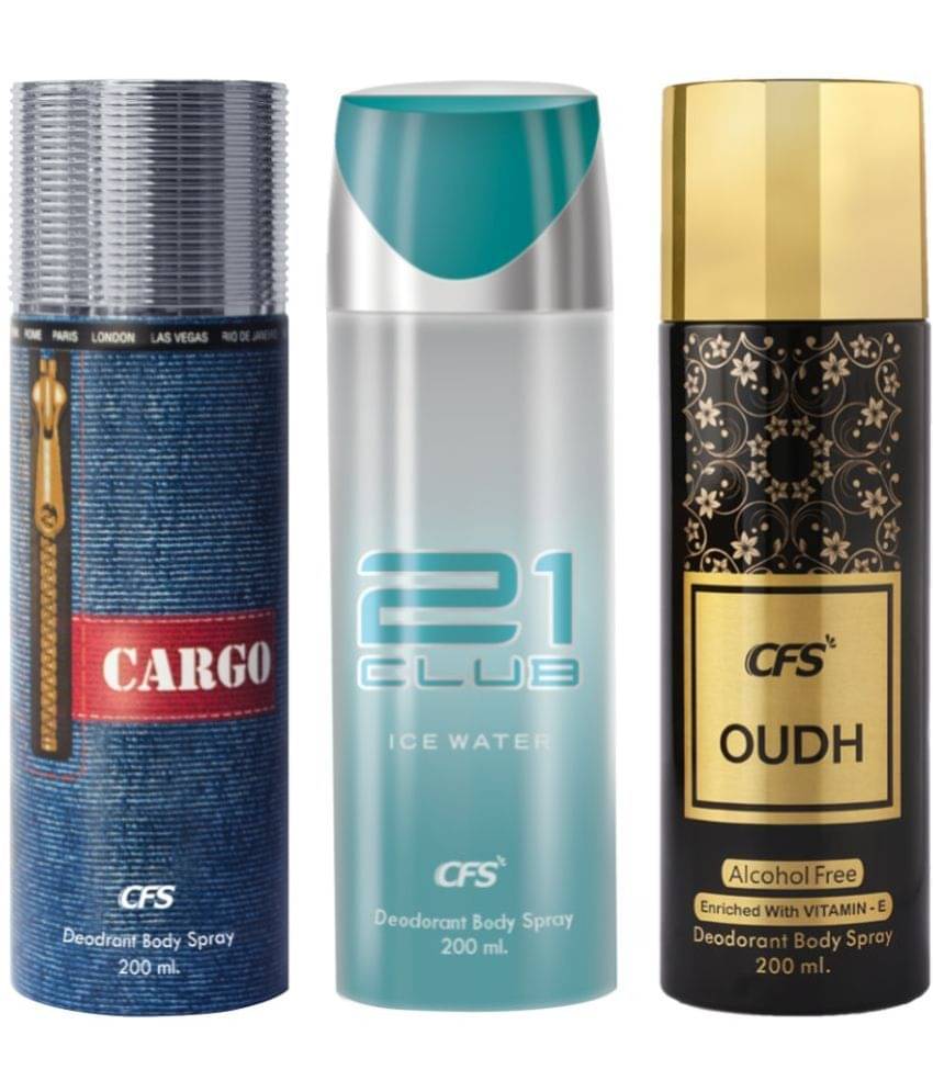     			CFS  Ice Water, Cargo Blue & Oudh Black Deodorant Spray for Unisex 600 ml ( Pack of 3 )