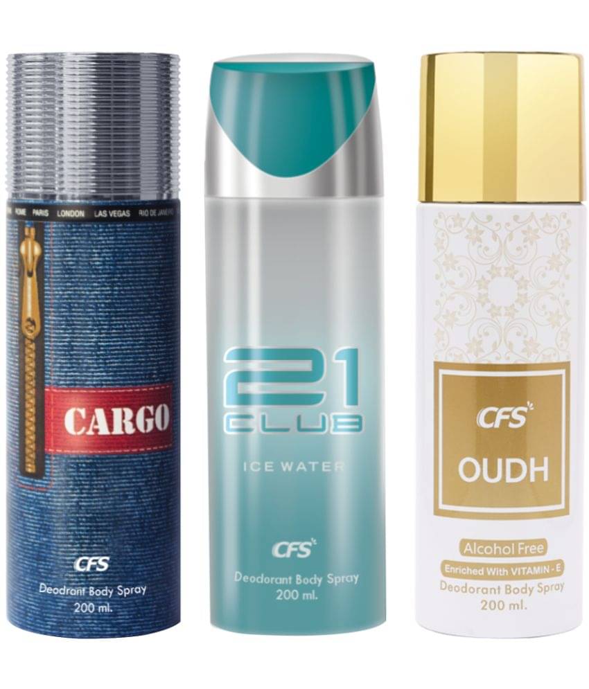     			CFS  Ice Water, Cargo Blue & Oudh White Body Spray for Unisex 600 ml ( Pack of 3 )