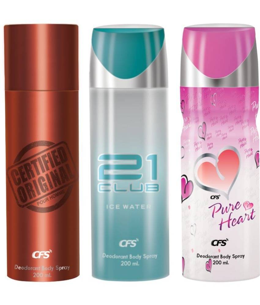     			CFS  Ice Water, Ctfd Brown & Pure Heart Pink Body Spray for Unisex 600 ml ( Pack of 3 )