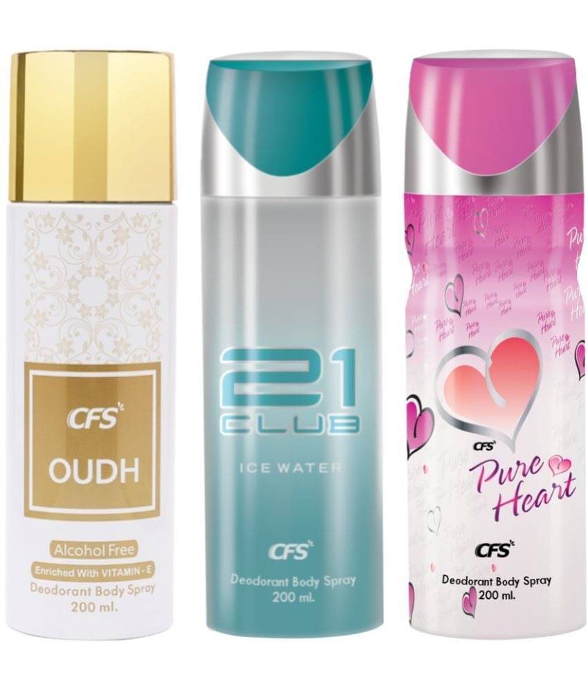     			CFS  Ice Water, Oudh White & Pure Heart Pink Deodorant Spray for Unisex 600 ml ( Pack of 3 )