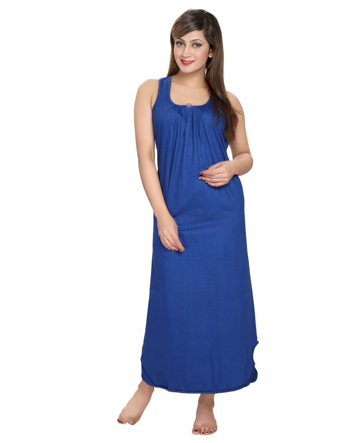 Cinco Blue Cotton Blend Women's Nightwear Night Dress ( Pack of 1 ) Cinco Blue Cotton Blend Women's Nightwear Night Dress ( Pack of 1 )