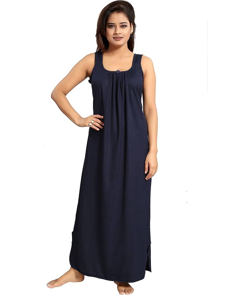 Cinco Navy Blue Cotton Blend Women's Nightwear Nighty & Night Gowns ( Pack of 1 ) - Nightwear & Loungewear | Buy online on ZillyBuy