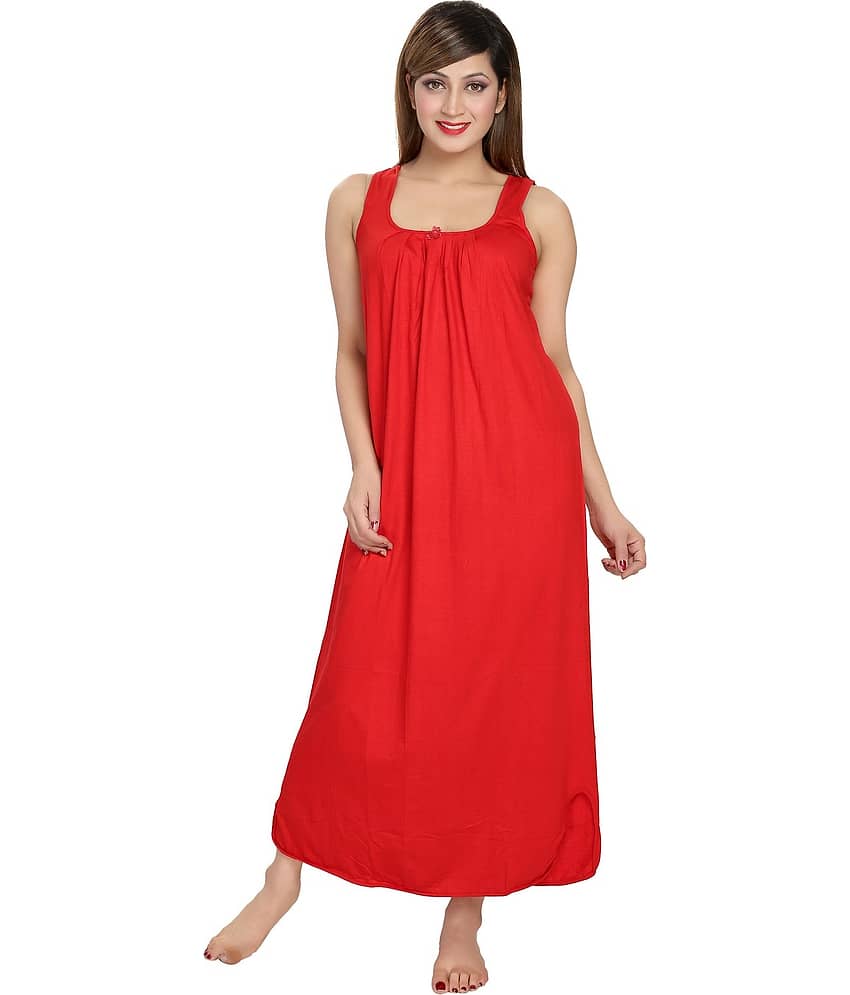Cinco Red Cotton Blend Women's Nightwear Night Dress ( Pack of 1 ) - Nightwear & Loungewear | Buy online on ZillyBuy