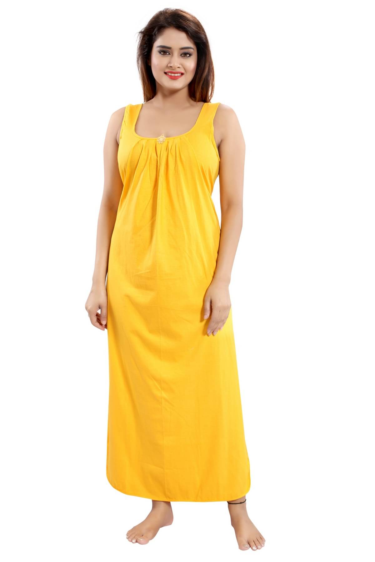    			Cinco Yellow Cotton Blend Women's Nightwear Nighty & Night Gowns ( Pack of 1 )