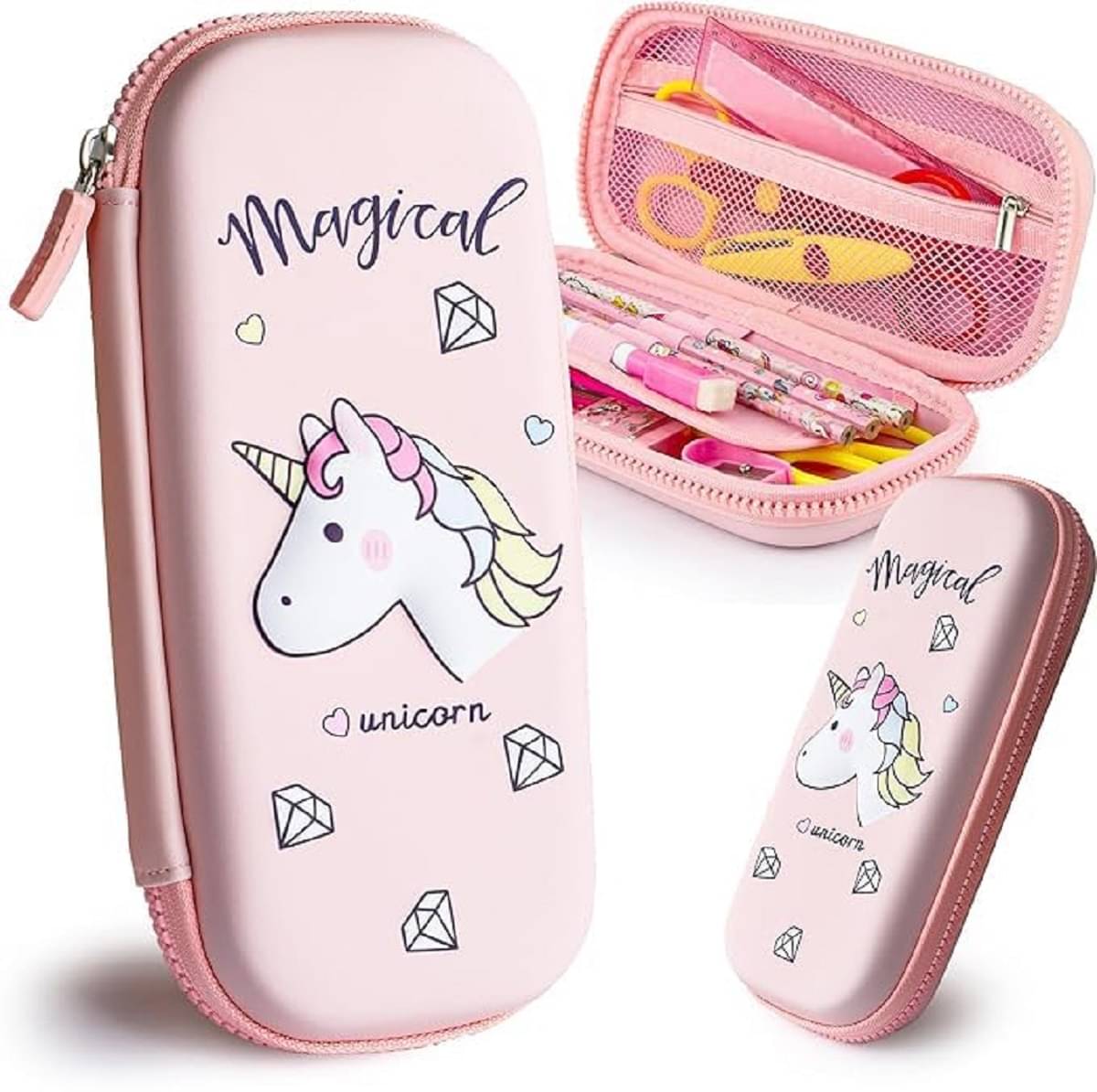     			FEDIFU  3D Cover Large Capacity Pencil Case Compass with Compartments, School Supply Organizer for Students, Stationery Box, Cosmetic Zip Pouch Bag (Magical Unicorn)