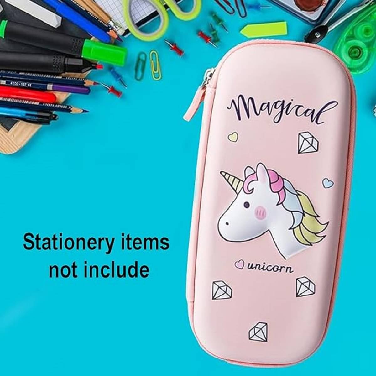     			FEDIFU  3D Cover Large Capacity Pencil Case Compass with Compartments, School Supply Organizer for Students, Stationery Box, Cosmetic Zip Pouch Bag (Magical Unicorn)