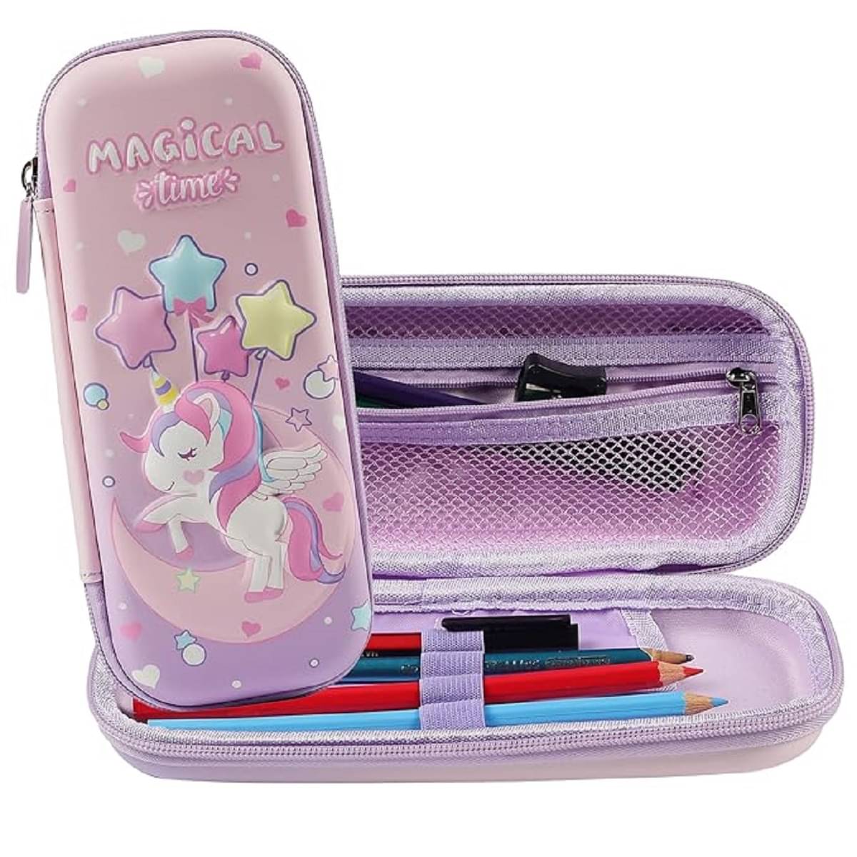     			FEDIFU  3D EVA Unicorn Pencil Case Multipurpose Zipper Compass Box School Stylish Organiser Return Gift for Students Girls Kids Hardtop Pen Holder Stationery Box Cosmetic Pouch(Pink)