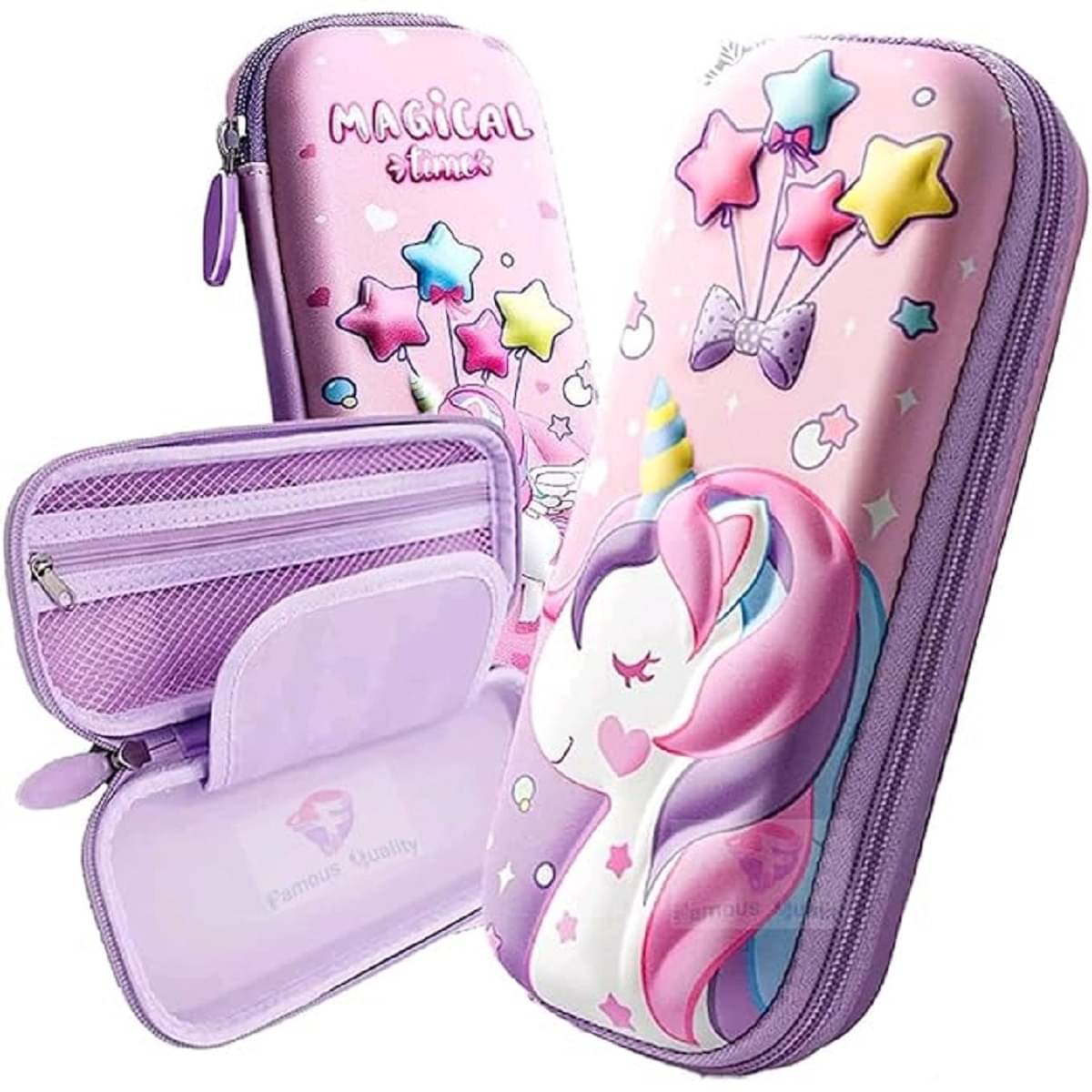     			FEDIFU  3D Unicorn Cover Large Capacity Pencil Case Compass with Compartments, School Supply Organizer for Students, Stationery Box, Cosmetic Zip Pouch Bag