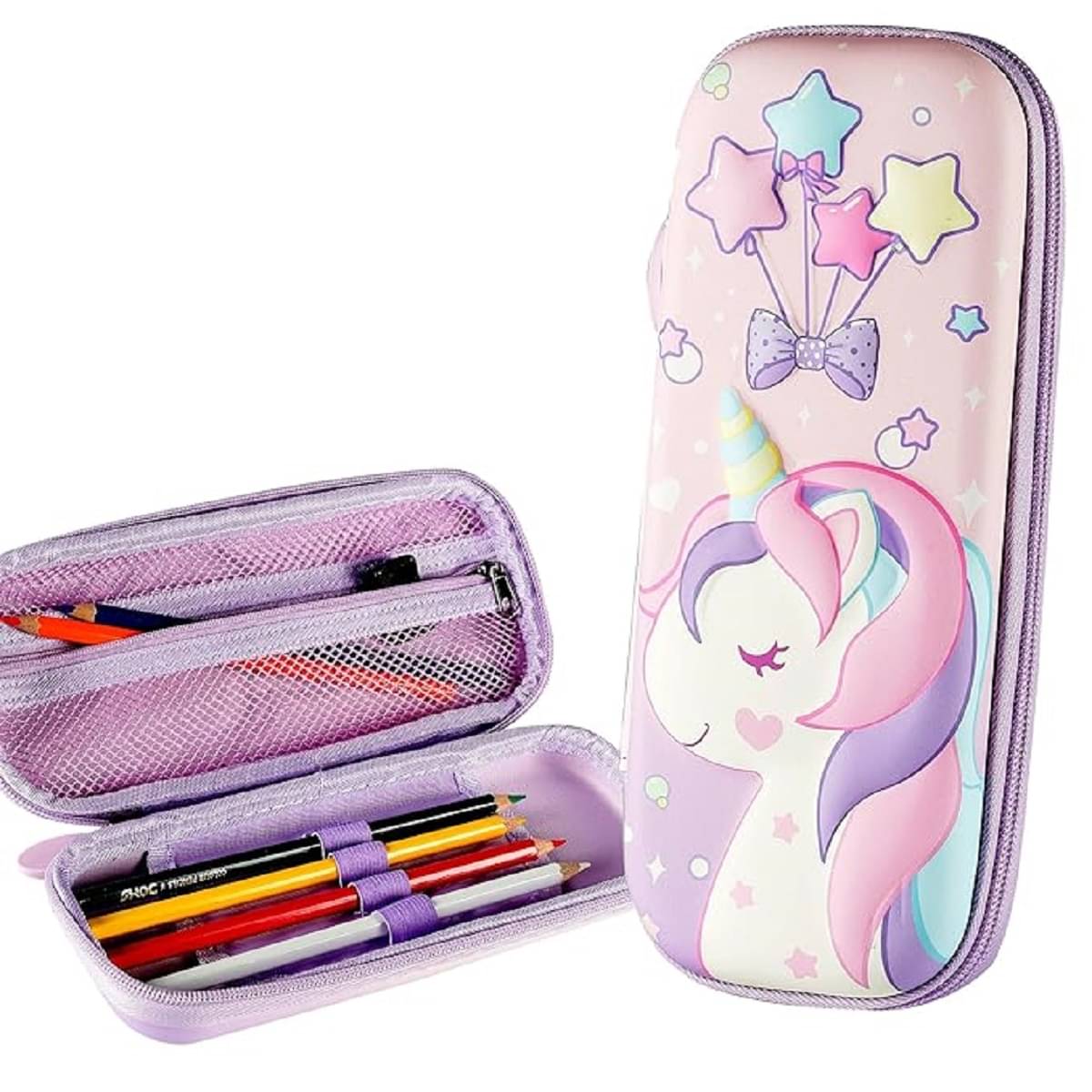     			FEDIFU  3D Unicorn Cover Large Capacity Pencil Case Compass with Compartments, School Supply Organizer for Students, Stationery Box, Cosmetic Zip Pouch Bag
