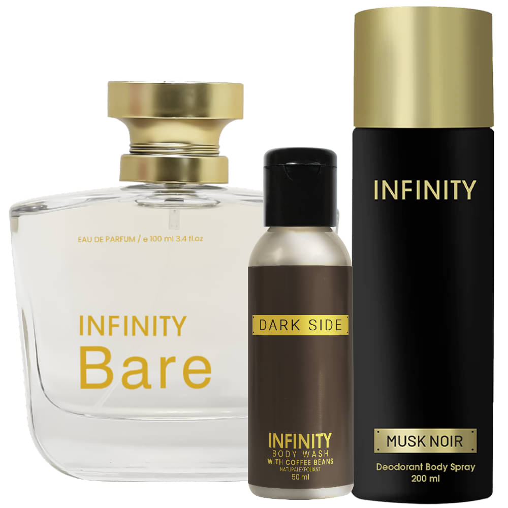     			Infinity Bare EDP Perfume 100ml, Musk Noir Deo Body Spray 200ml, Dark Side Body Wash 50ml