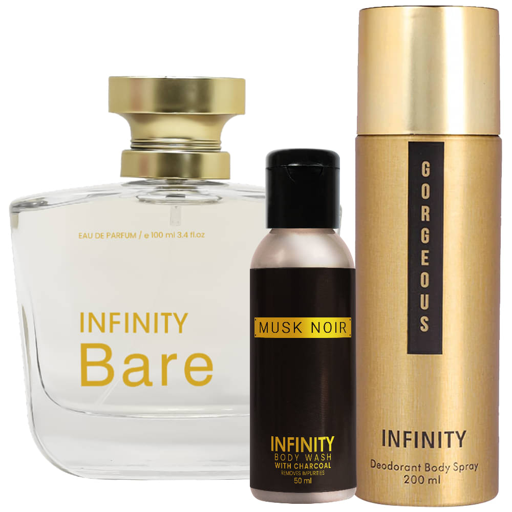     			Infinity Bare EDP Perfume 100ml, Gorgeous Deo Body Spray 200ml, Musk Noir Body Wash 50ml