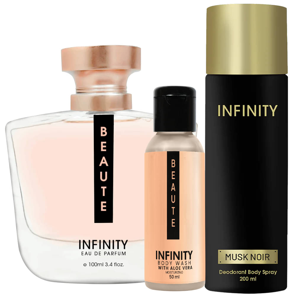     			Infinity Beaute EDP Perfume 100ml, Musk Noir Deo Body Spray 200ml, Beaute Body Wash 50ml