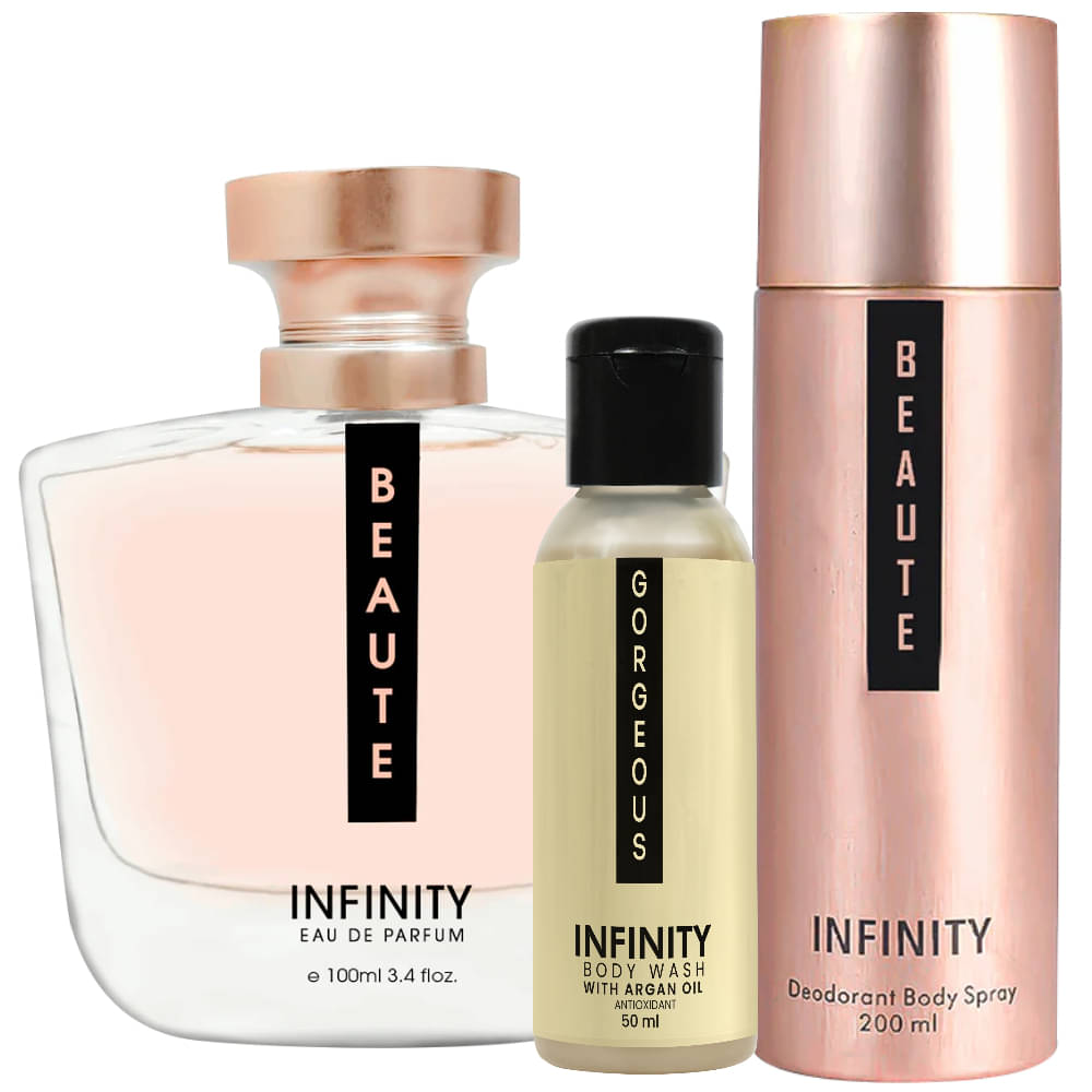     			Infinity Beaute EDP Perfume 100ml, Beaute Deo Body Spray 200ml, Gorgeous Body Wash 50ml