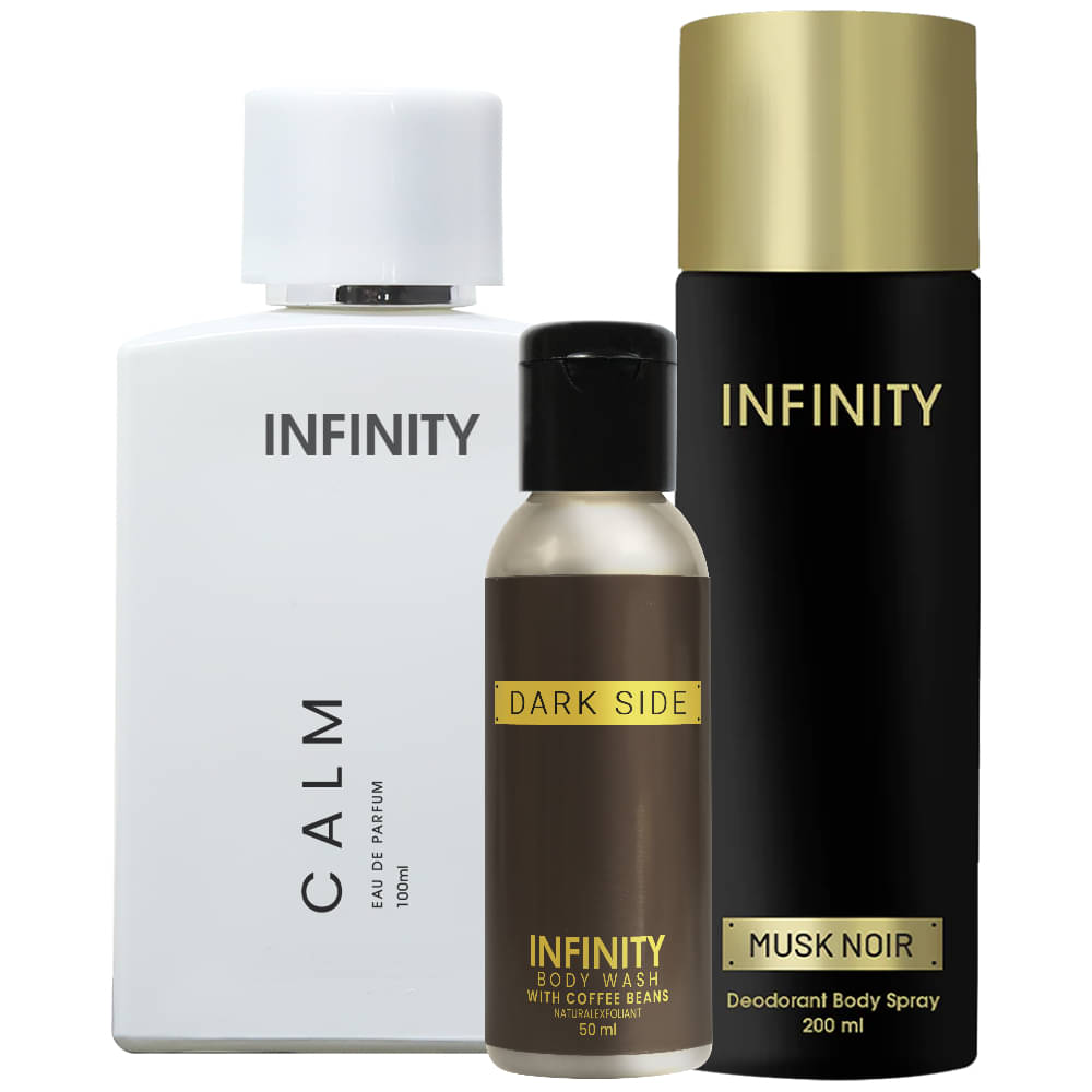     			Infinity Calm EDP Perfume 100ml, Musk Noir Deo Body Spray 200ml, Dark Side Body Wash 50ml