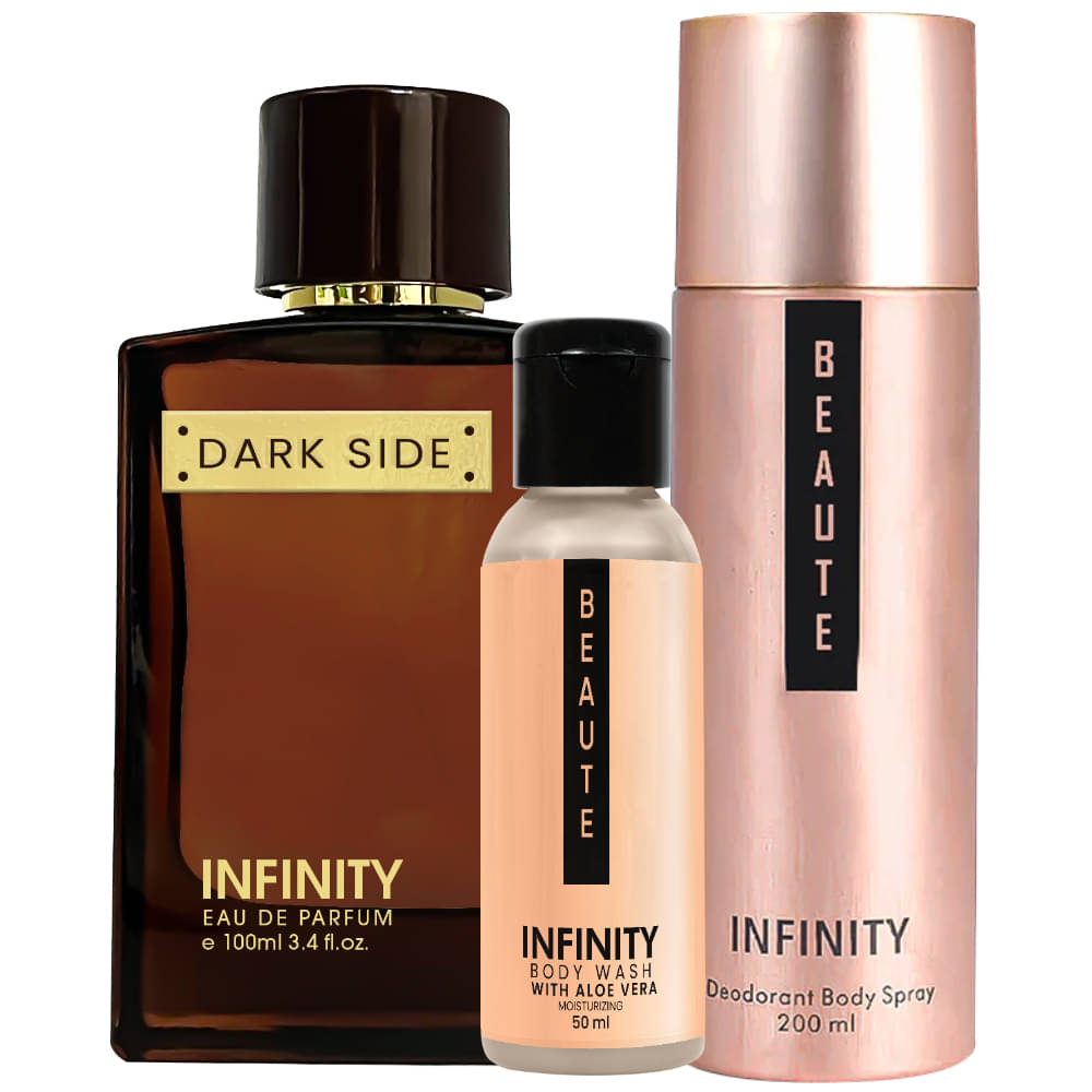     			Infinity Dark Side EDP Perfume 100ml, Beaute Deo Body Spray 200ml, Beaute Body Wash 50ml