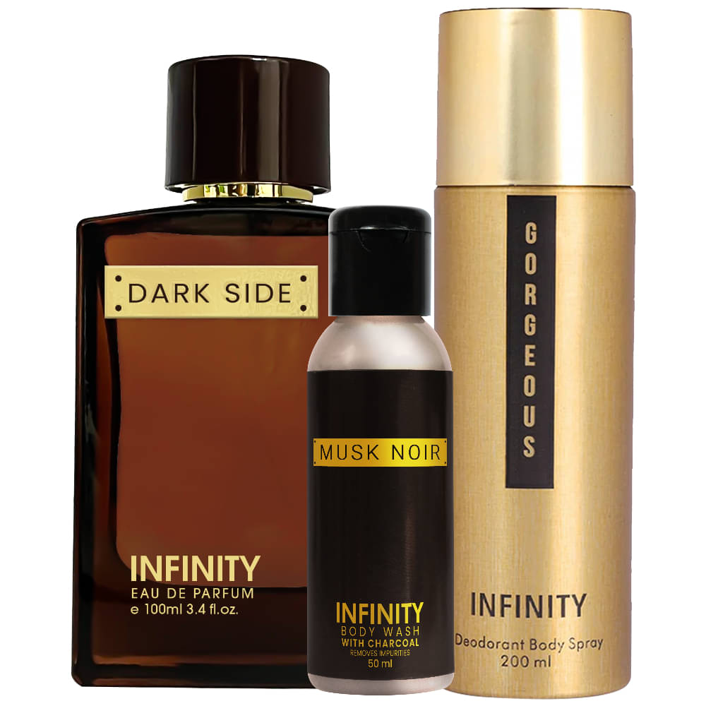     			Infinity Dark Side EDP Perfume 100ml, Gorgeous Deo Body Spray 200ml, Musk Noir Body Wash 50ml