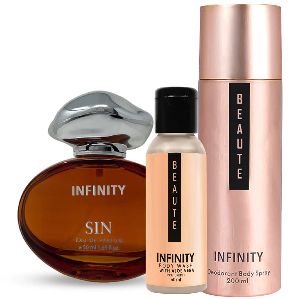     			Infinity Sin EDP Perfume 50ml, Beaute Deo Body Spray 200ml, Beaute Body Wash 50ml