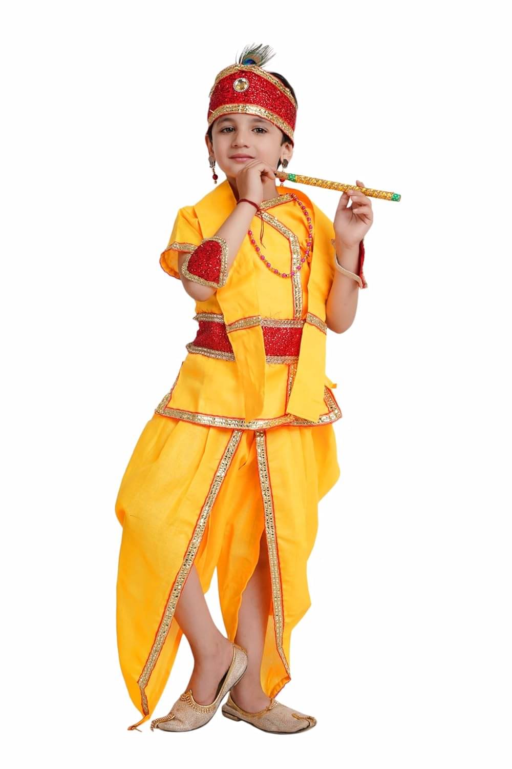 Kaku Fancy Dresses Baby Krishna Dress Cotton Fabric, Krishna Leela Costume With Accessories For Boys & Girls, 1 Years     			Kaku Fancy Dresses Baby Krishna Dress Cotton Fabric, Krishna Leela Costume With Accessories For Boys & Girls, 1 Years