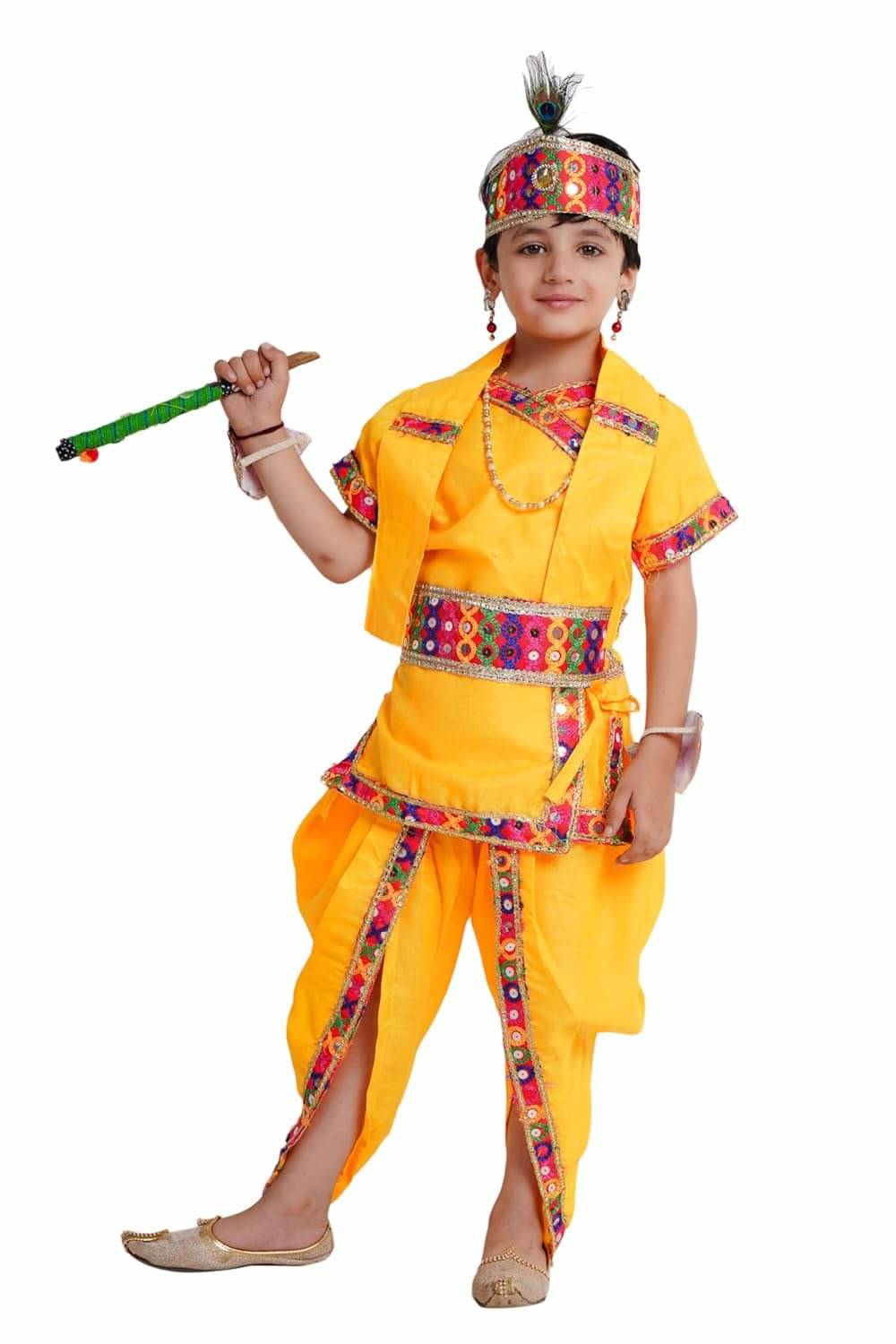 Kaku Fancy Dresses Krishna Dress Cotton Fabric For Kids, Krishna Leela Costume With Accessories For Boys & Girls, 3-6 Months Kaku Fancy Dresses Krishna Dress Cotton Fabric For Kids, Krishna Leela Costume With Accessories For Boys & Girls, 3-6 Months