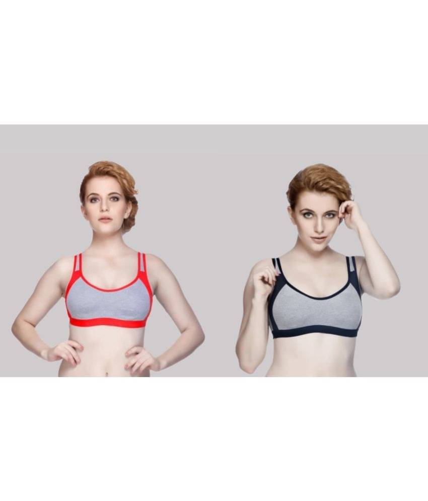 Kiran Enterprises Multicolor Cotton Non Padded Women's Sports Bra ( Pack of 2 ) Kiran Enterprises Multicolor Cotton Non Padded Women's Sports Bra ( Pack of 2 )