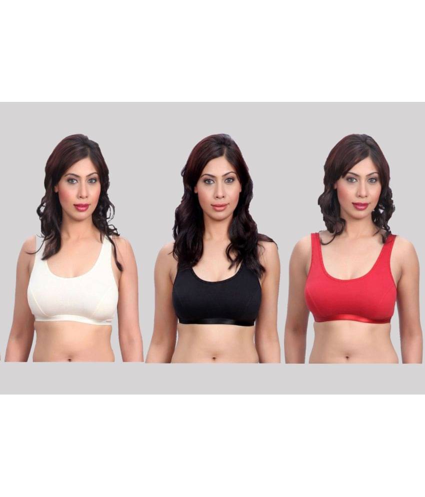     			Kiran Enterprises Multicolor Cotton Non Padded Women's Sports Bra ( Pack of 3 )