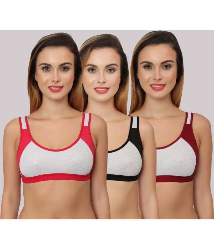     			Kiran Enterprises Multicolor Cotton Non Padded Women's Sports Bra ( Pack of 3 )