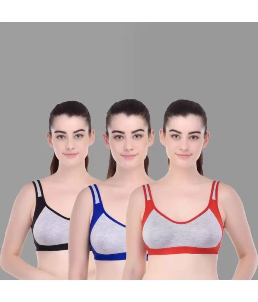 Kiran Enterprises Multicolor Cotton Non Padded Women's Sports Bra ( Pack of 3 ) Kiran Enterprises Multicolor Cotton Non Padded Women's Sports Bra ( Pack of 3 )