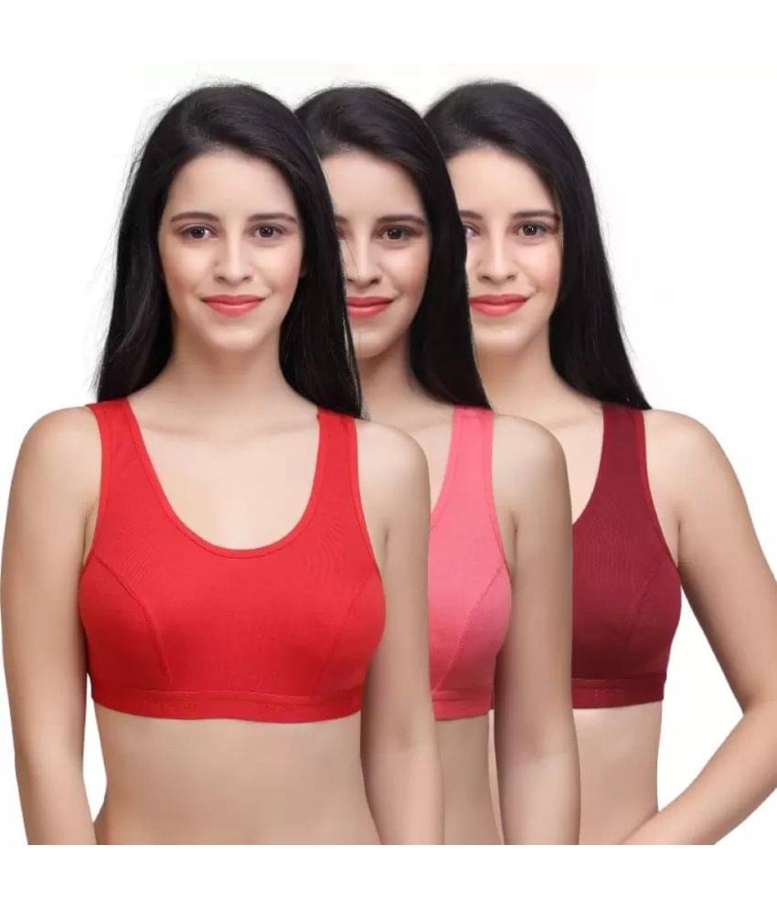 Kiran Enterprises Multicolor Cotton Non Padded Women's Sports Bra ( Pack of 3 ) Kiran Enterprises Multicolor Cotton Non Padded Women's Sports Bra ( Pack of 3 )
