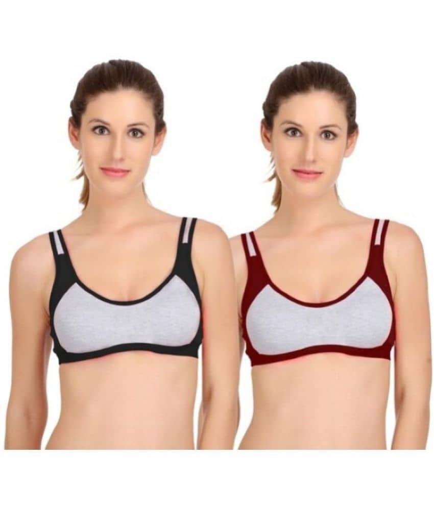 Kiran Enterprises Multicolor Cotton Non Padded Women's Sports Bra ( Pack of 2 )