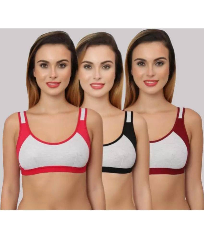     			Kiran Enterprises Multicolor Cotton Non Padded Women's Sports Bra ( Pack of 3 )