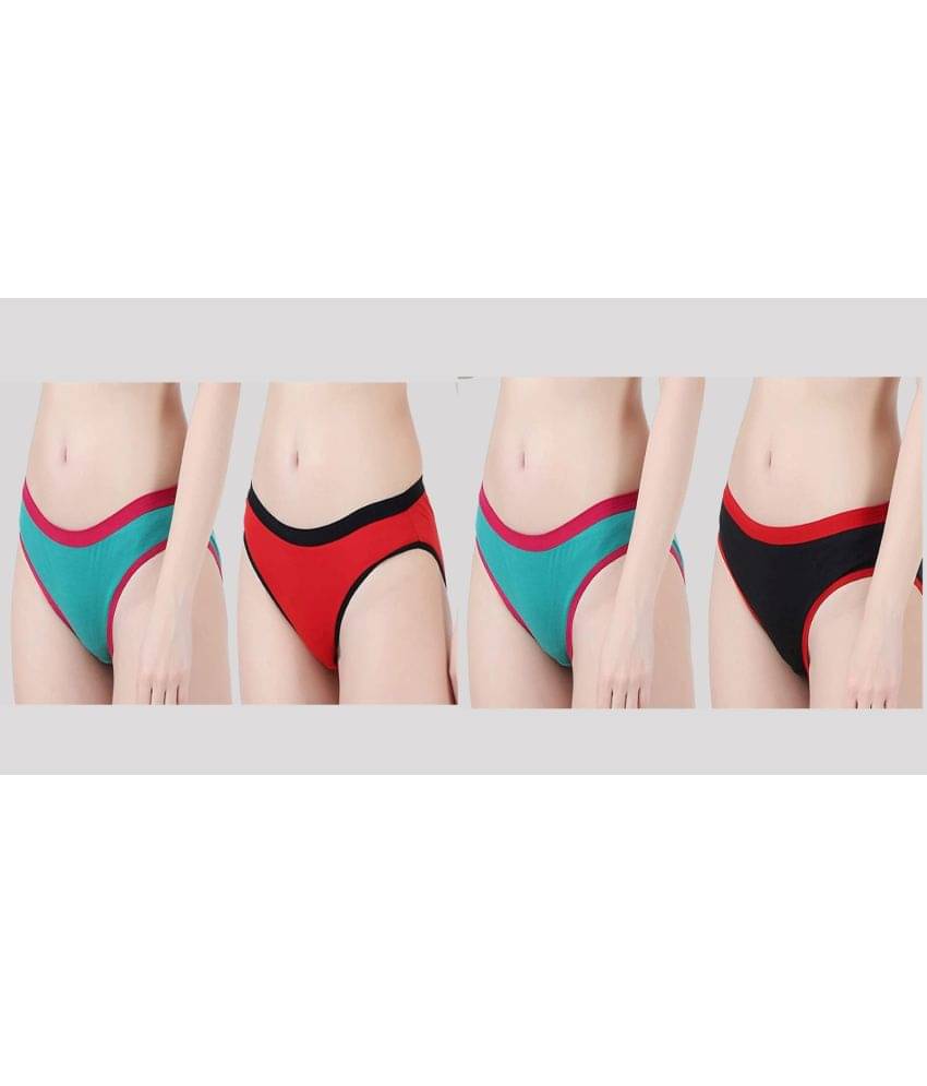     			Kiran Enterprises Pack of 4 Cotton Solid Women's Hipster ( Multicolor )