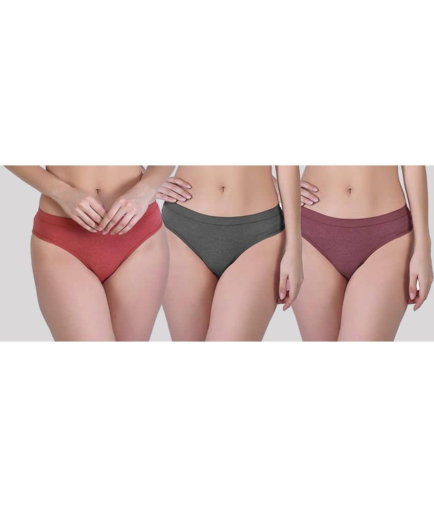 Kiran Enterprises Pack of 3 Cotton Solid Women's Bikini ( Multicolor )