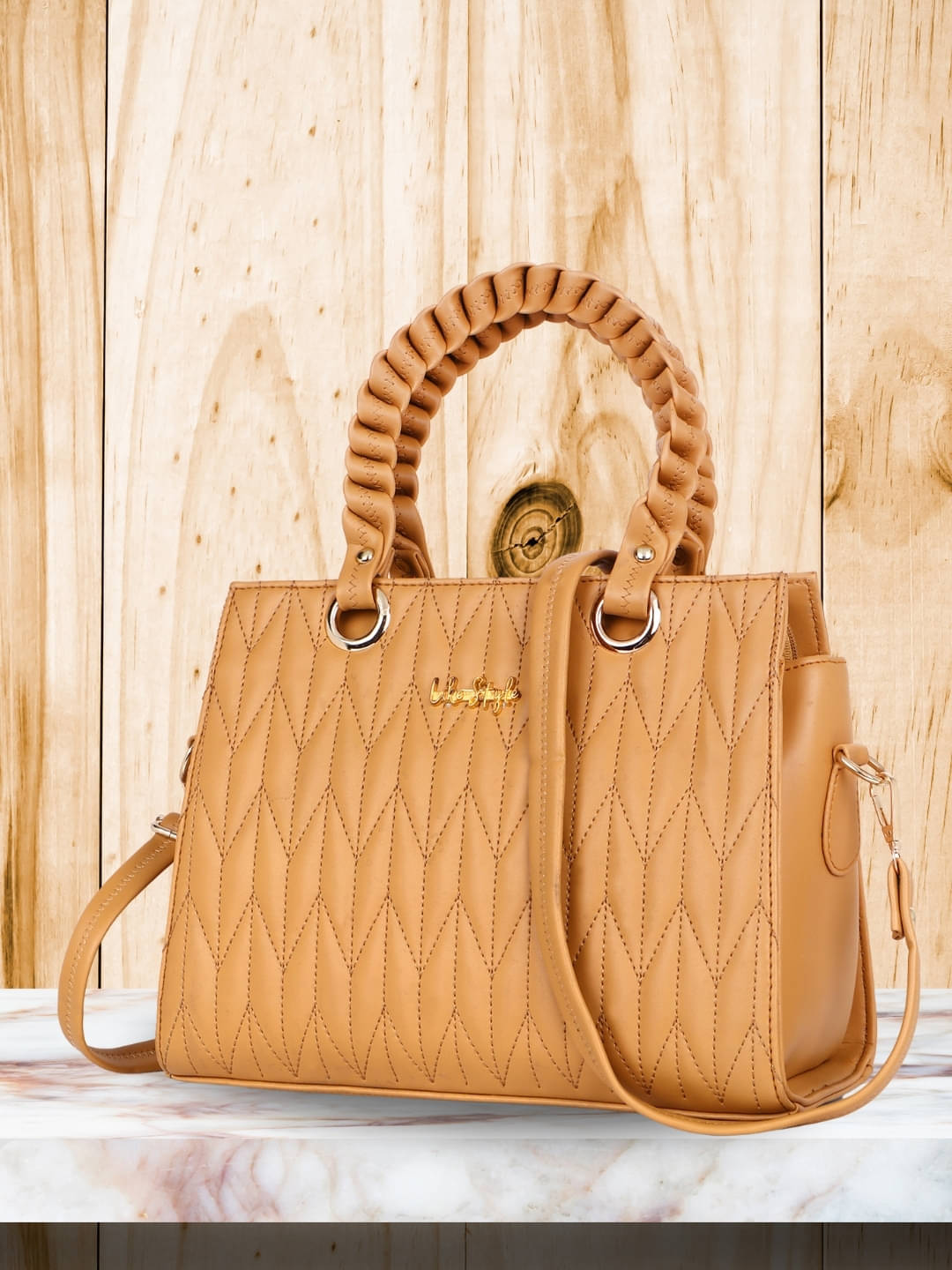     			LIKE STYLE Handheld Bag PU Set of 1 ( Beige )